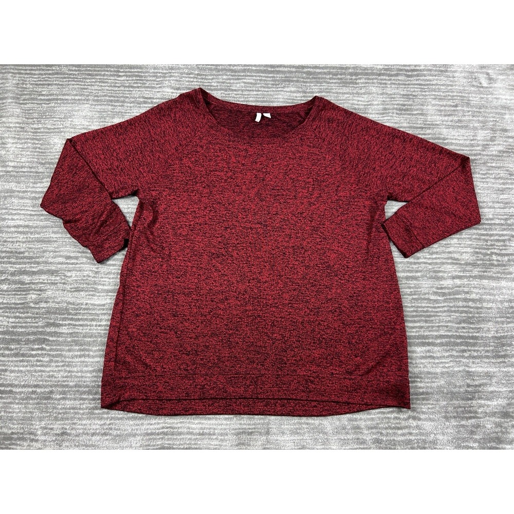 Cato Top Womens 18/20W Red Black Space Dye Marled Raglan Scoop Neck Stretch